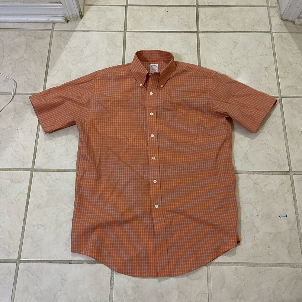 Brooks Brothers 346 Original Non Iron Shirt Adult Medium Check Button Up Men's